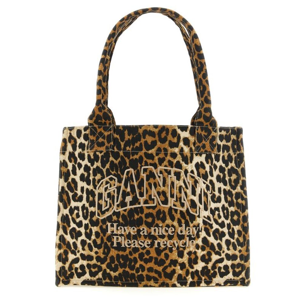 Ganni Brown Recycled Cotton Tote Women's Bag